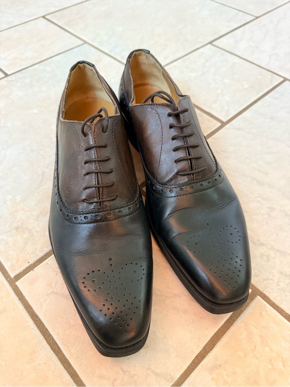 Zara Man Men’s Leather Oxford Brogue Dress Shoes Black Brown EU 42 US 9